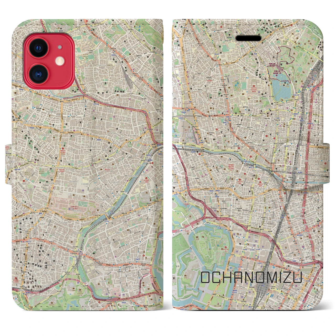 【御茶ノ水(東京都)】地図柄iPhoneケース(手帳タイプ)ナチュラル・iPhone 11 用