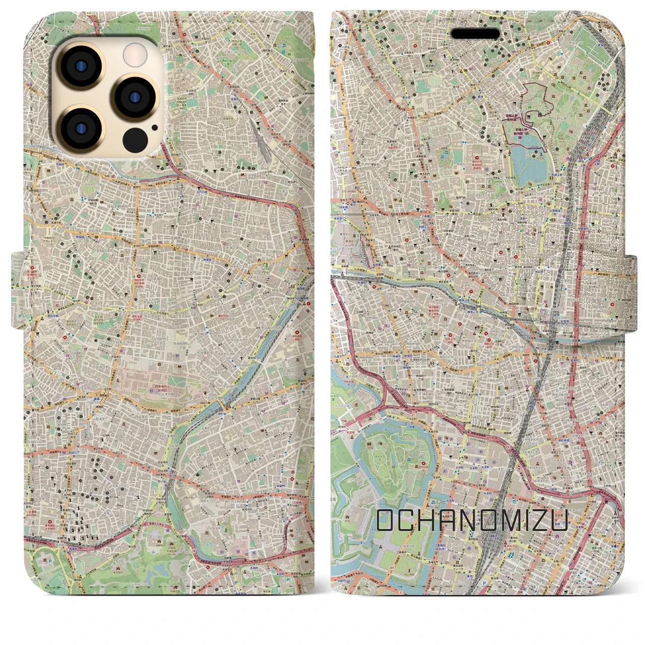 【御茶ノ水(東京都)】地図柄iPhoneケース(手帳タイプ)ナチュラル・iPhone 12 Pro Max 用