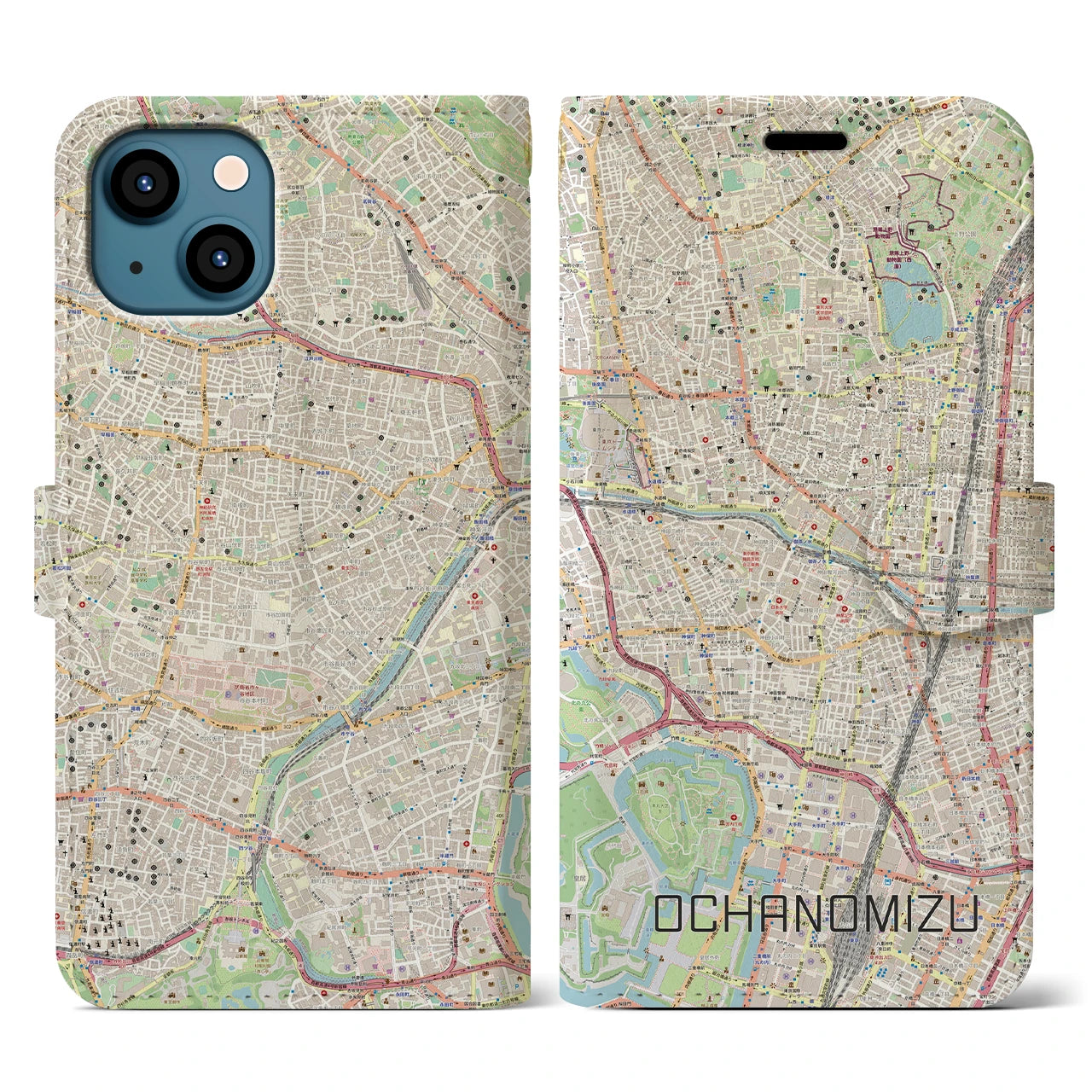 【御茶ノ水(東京都)】地図柄iPhoneケース(手帳タイプ)ナチュラル・iPhone 13 用