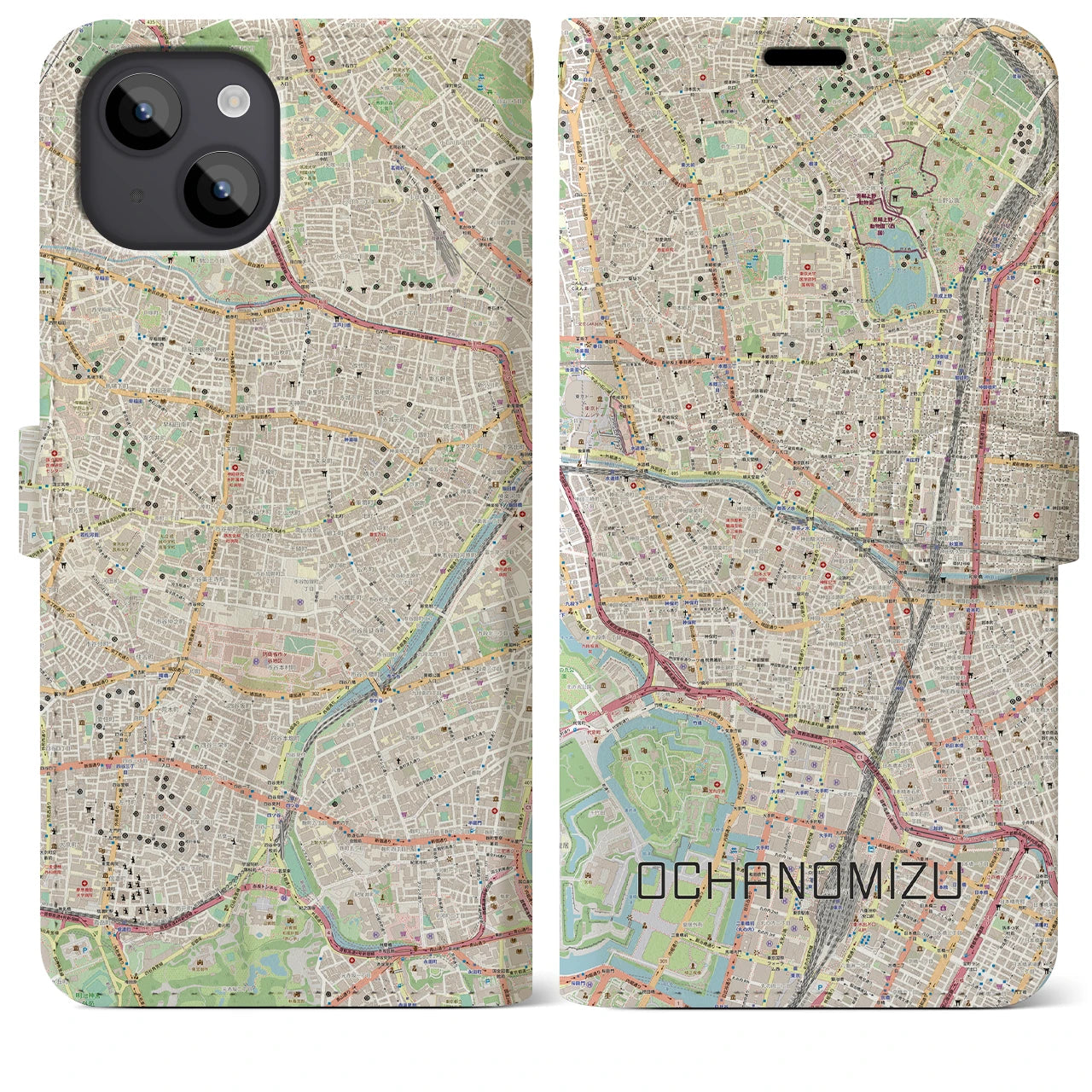 【御茶ノ水(東京都)】地図柄iPhoneケース(手帳タイプ)ナチュラル・iPhone 14 Plus 用