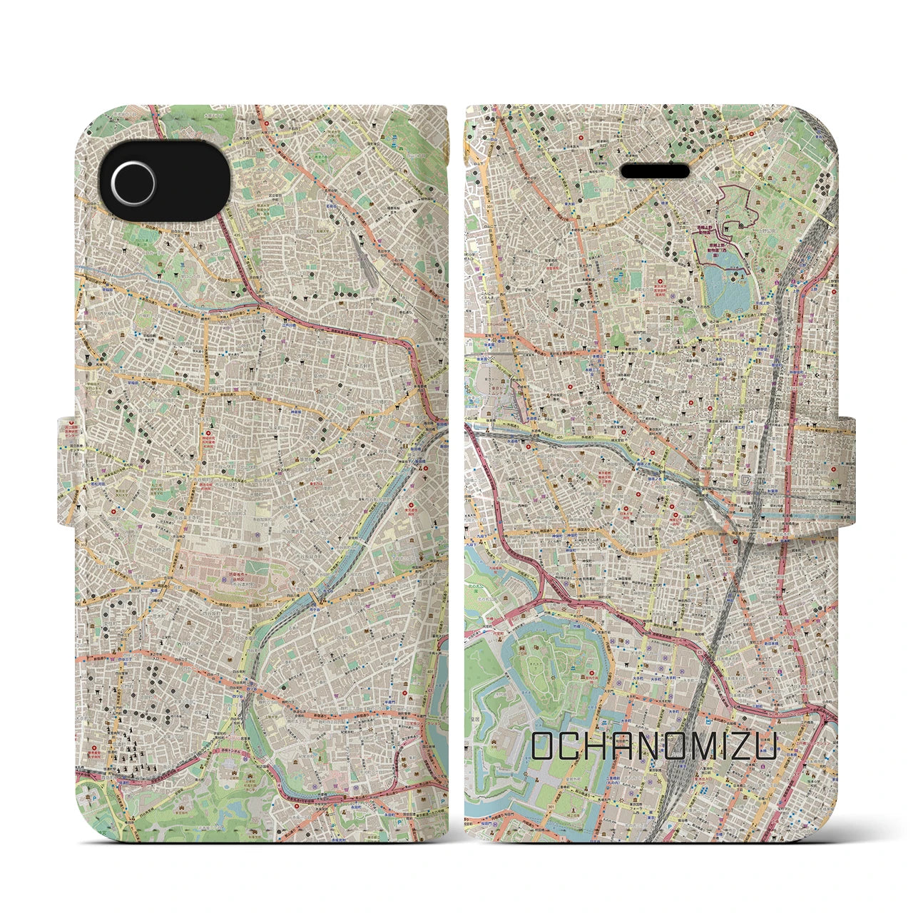 【御茶ノ水(東京都)】地図柄iPhoneケース(手帳タイプ)ナチュラル・iPhone SE(第3 / 第2世代) / 8 / 7 / 6s / 6 用