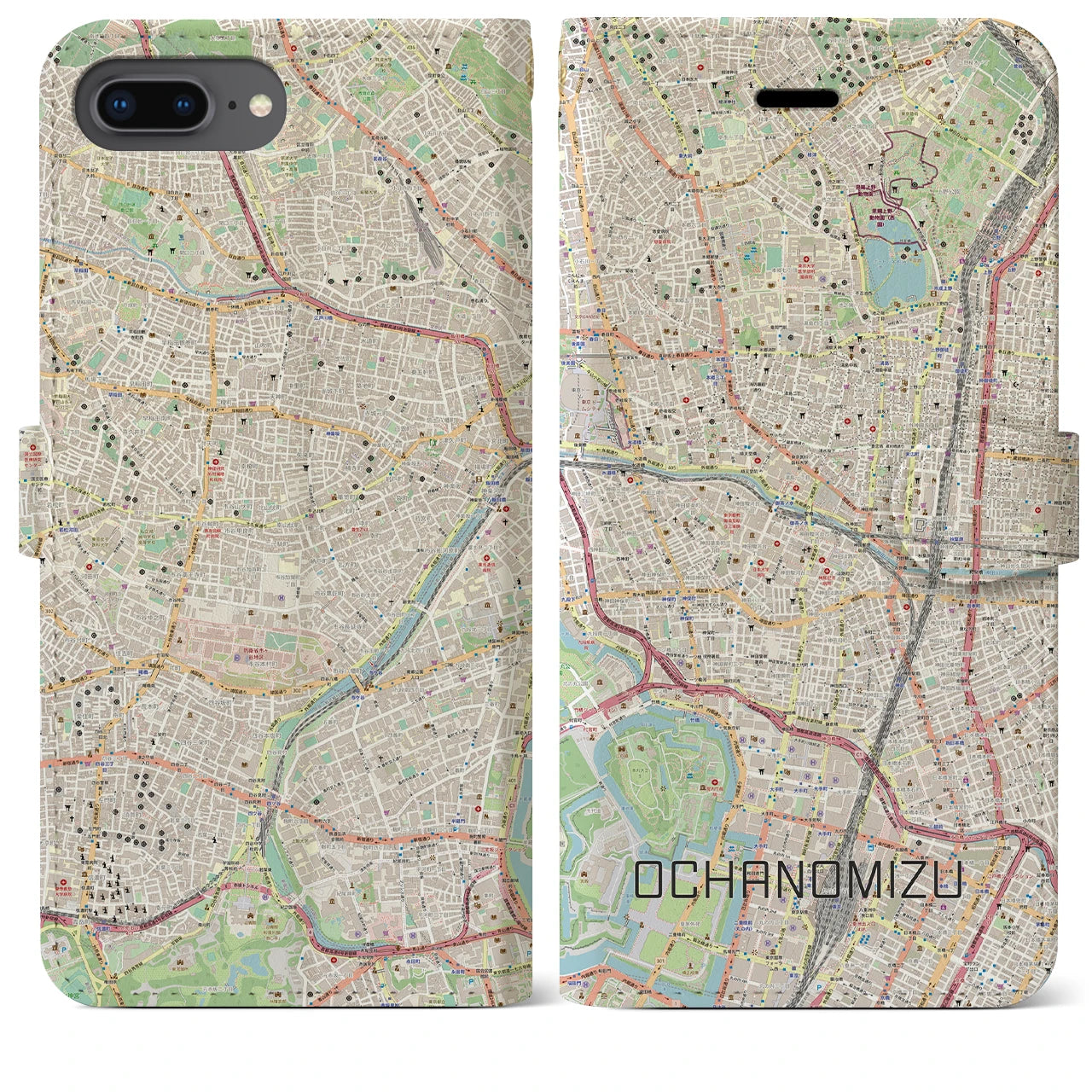 【御茶ノ水(東京都)】地図柄iPhoneケース(手帳タイプ)ナチュラル・iPhone 8Plus /7Plus / 6sPlus / 6Plus 用