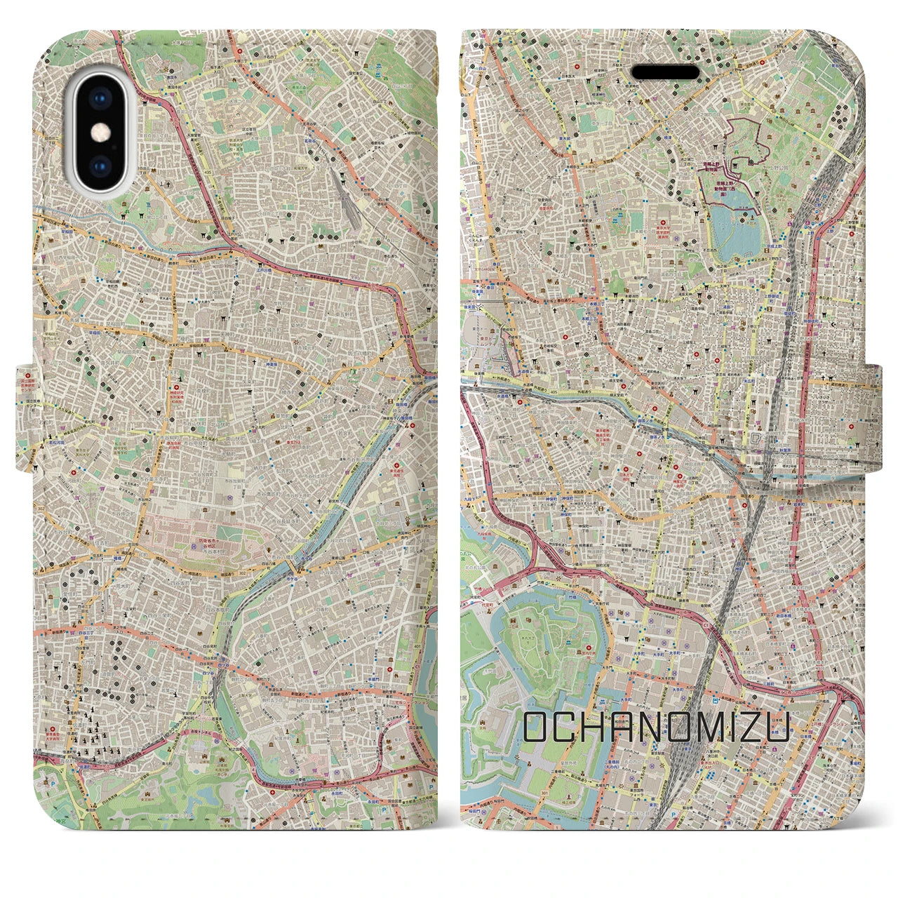 【御茶ノ水(東京都)】地図柄iPhoneケース(手帳タイプ)ナチュラル・iPhone XS Max 用