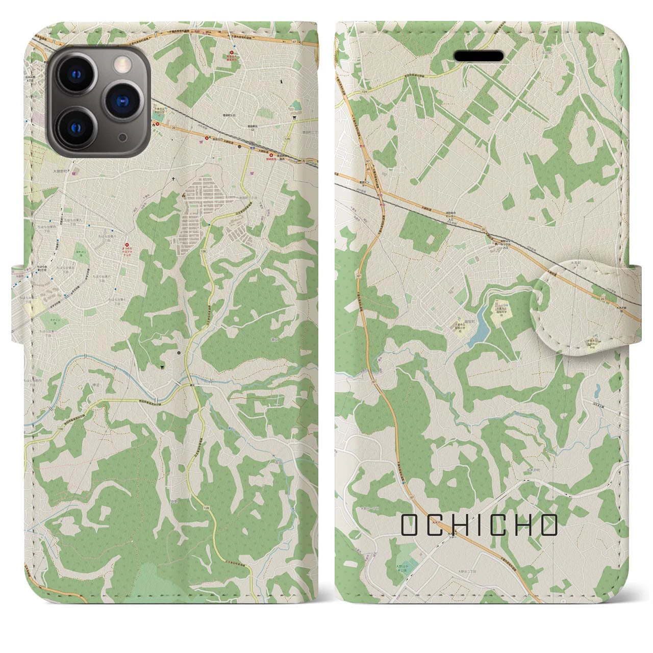 【越智町(千葉県)】地図柄iPhoneケース(手帳タイプ)ナチュラル・iPhone 11 Pro Max 用