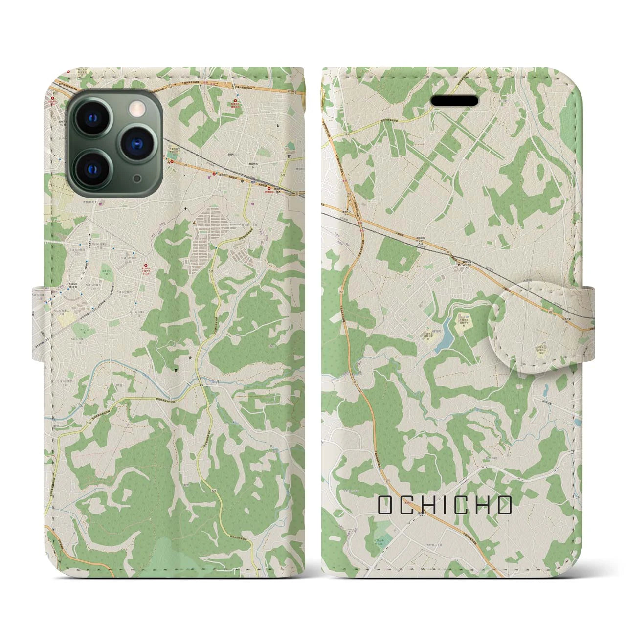 【越智町(千葉県)】地図柄iPhoneケース(手帳タイプ)ナチュラル・iPhone 11 Pro 用