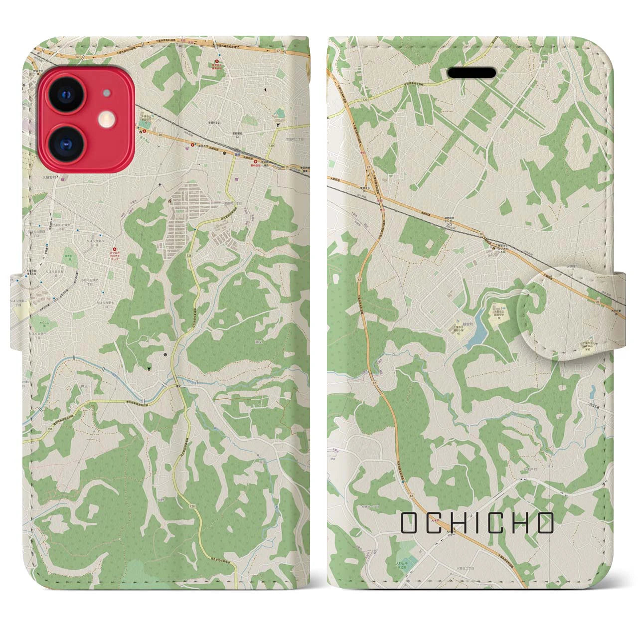 【越智町(千葉県)】地図柄iPhoneケース(手帳タイプ)ナチュラル・iPhone 11 用