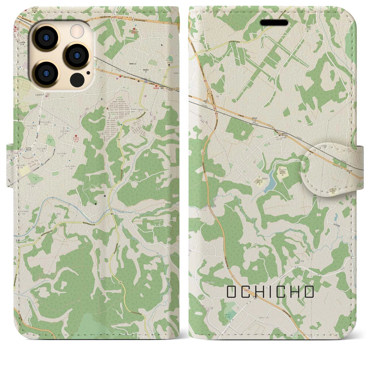 【越智町(千葉県)】地図柄iPhoneケース(手帳タイプ)ナチュラル・iPhone 12 Pro Max 用