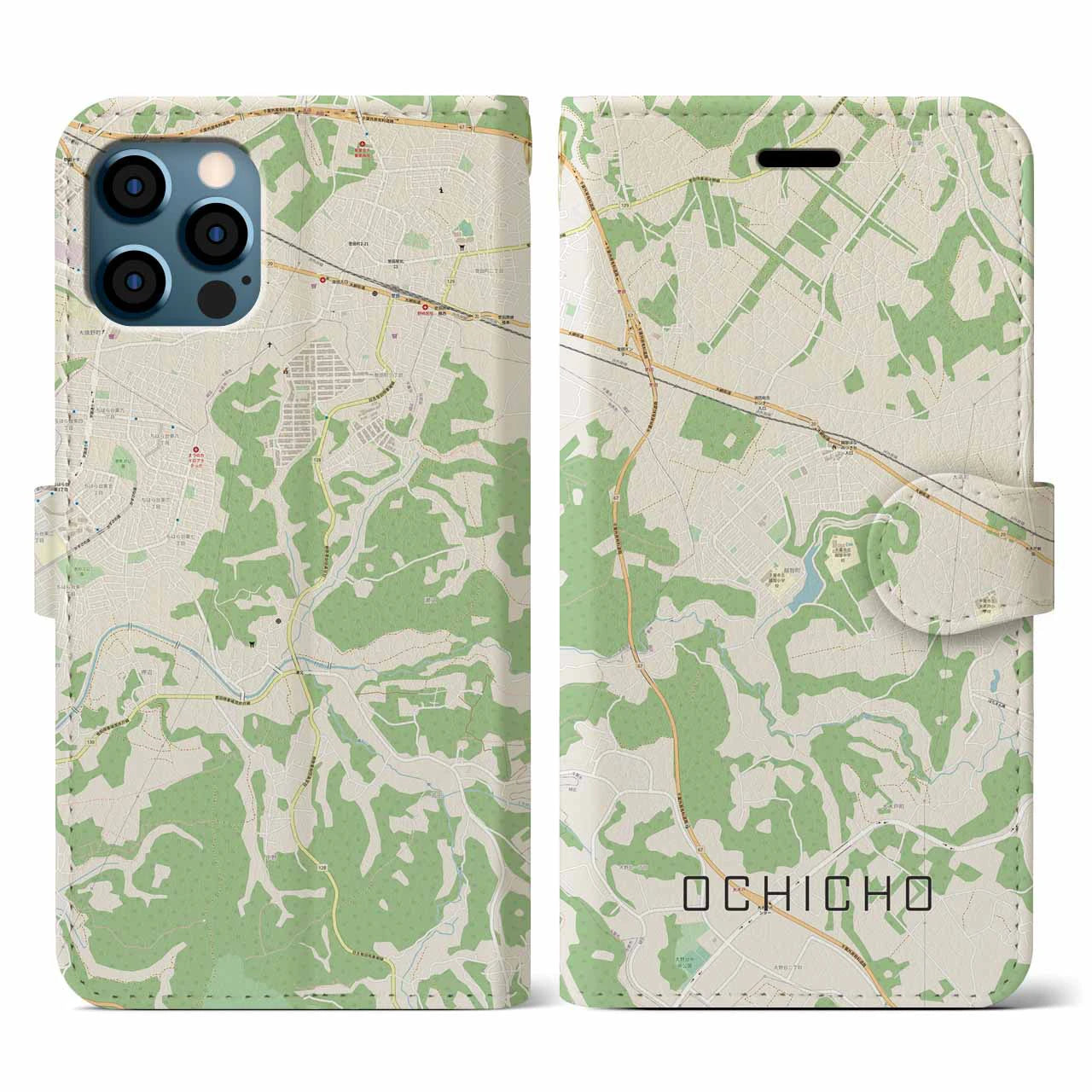 【越智町(千葉県)】地図柄iPhoneケース(手帳タイプ)ナチュラル・iPhone 12 / 12 Pro 用
