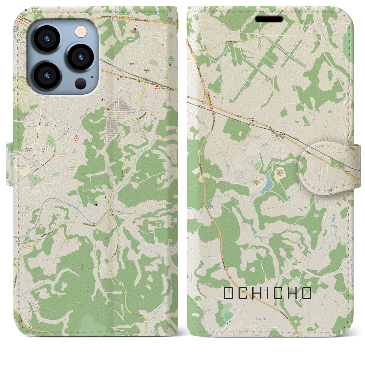 【越智町(千葉県)】地図柄iPhoneケース(手帳タイプ)ナチュラル・iPhone 13 Pro Max 用