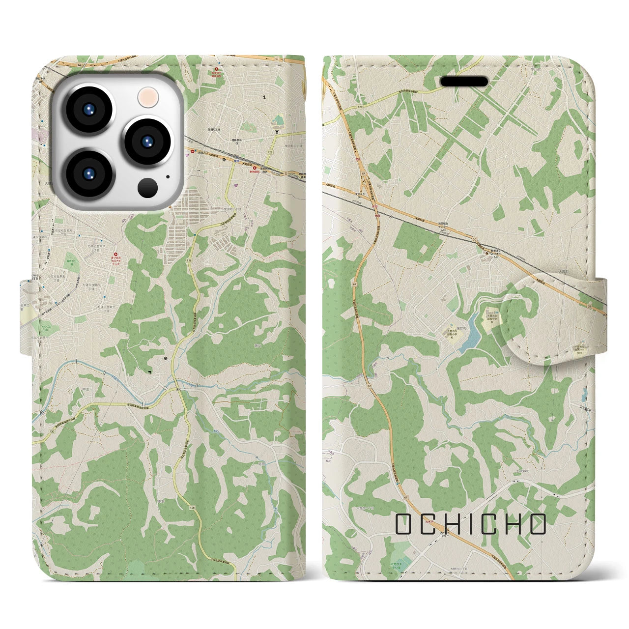 【越智町(千葉県)】地図柄iPhoneケース(手帳タイプ)ナチュラル・iPhone 13 Pro 用