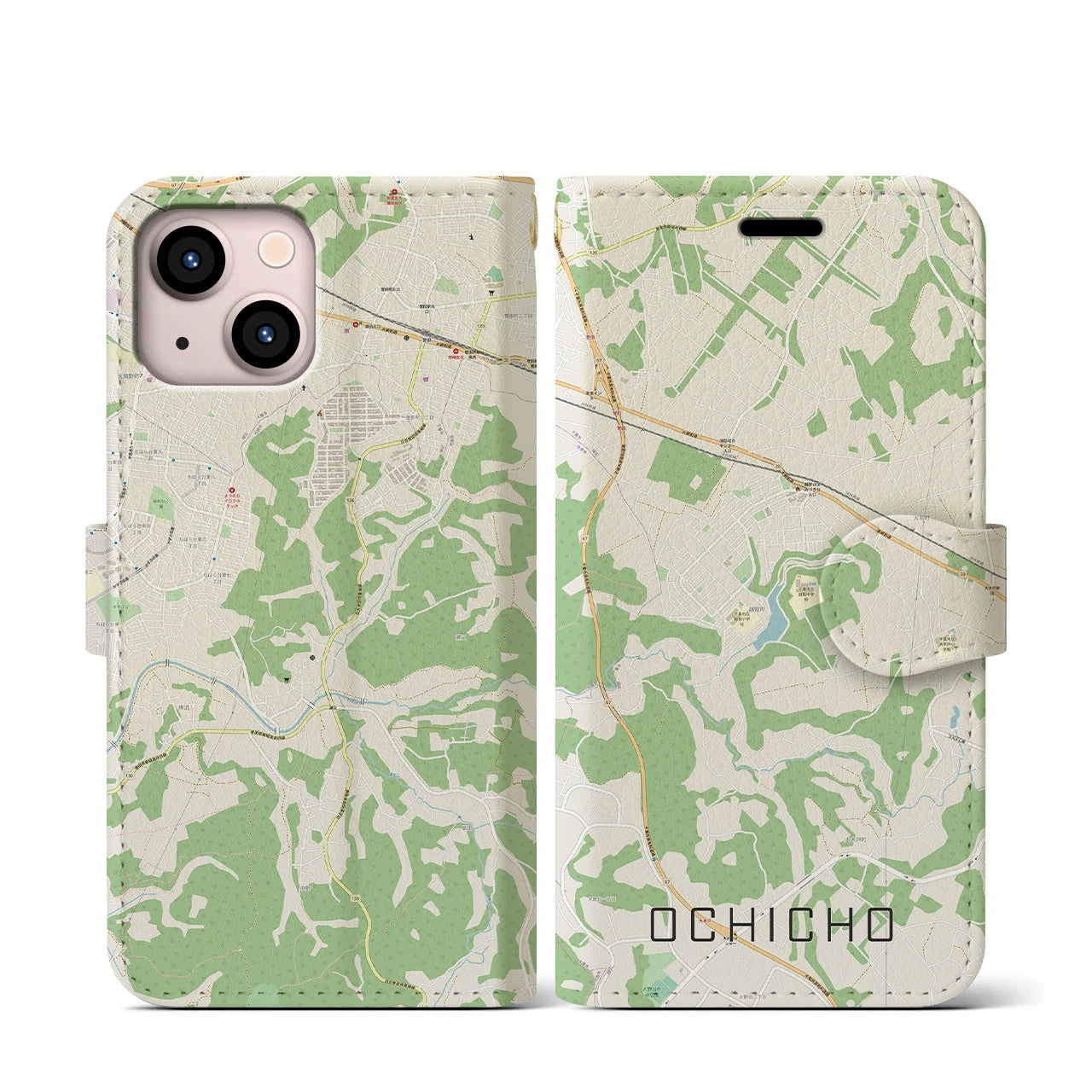 【越智町(千葉県)】地図柄iPhoneケース(手帳タイプ)ナチュラル・iPhone 13 mini 用