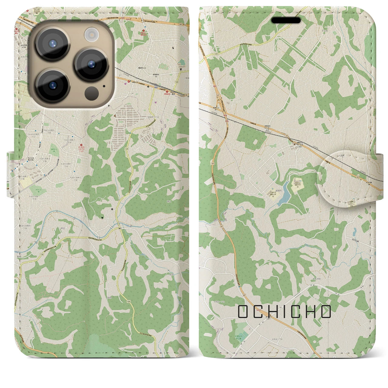 【越智町(千葉県)】地図柄iPhoneケース(手帳タイプ)ナチュラル・iPhone 14 Pro Max 用