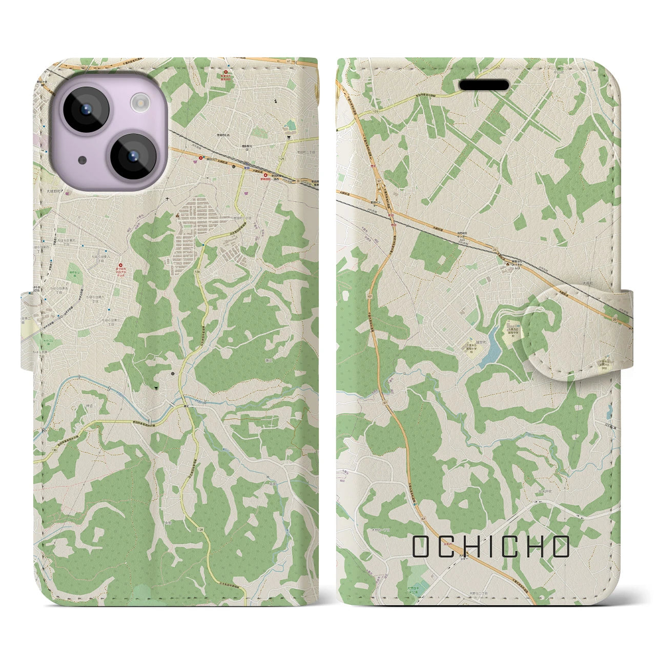 【越智町(千葉県)】地図柄iPhoneケース(手帳タイプ)ナチュラル・iPhone 14 用