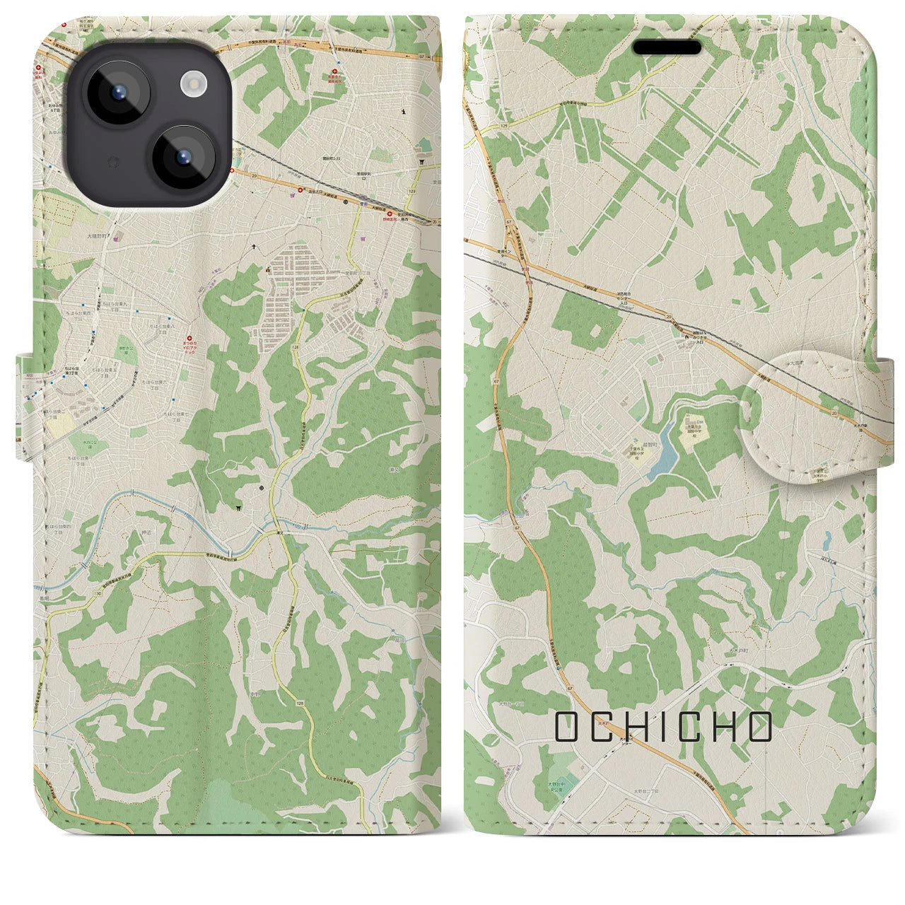 【越智町(千葉県)】地図柄iPhoneケース(手帳タイプ)ナチュラル・iPhone 14 Plus 用