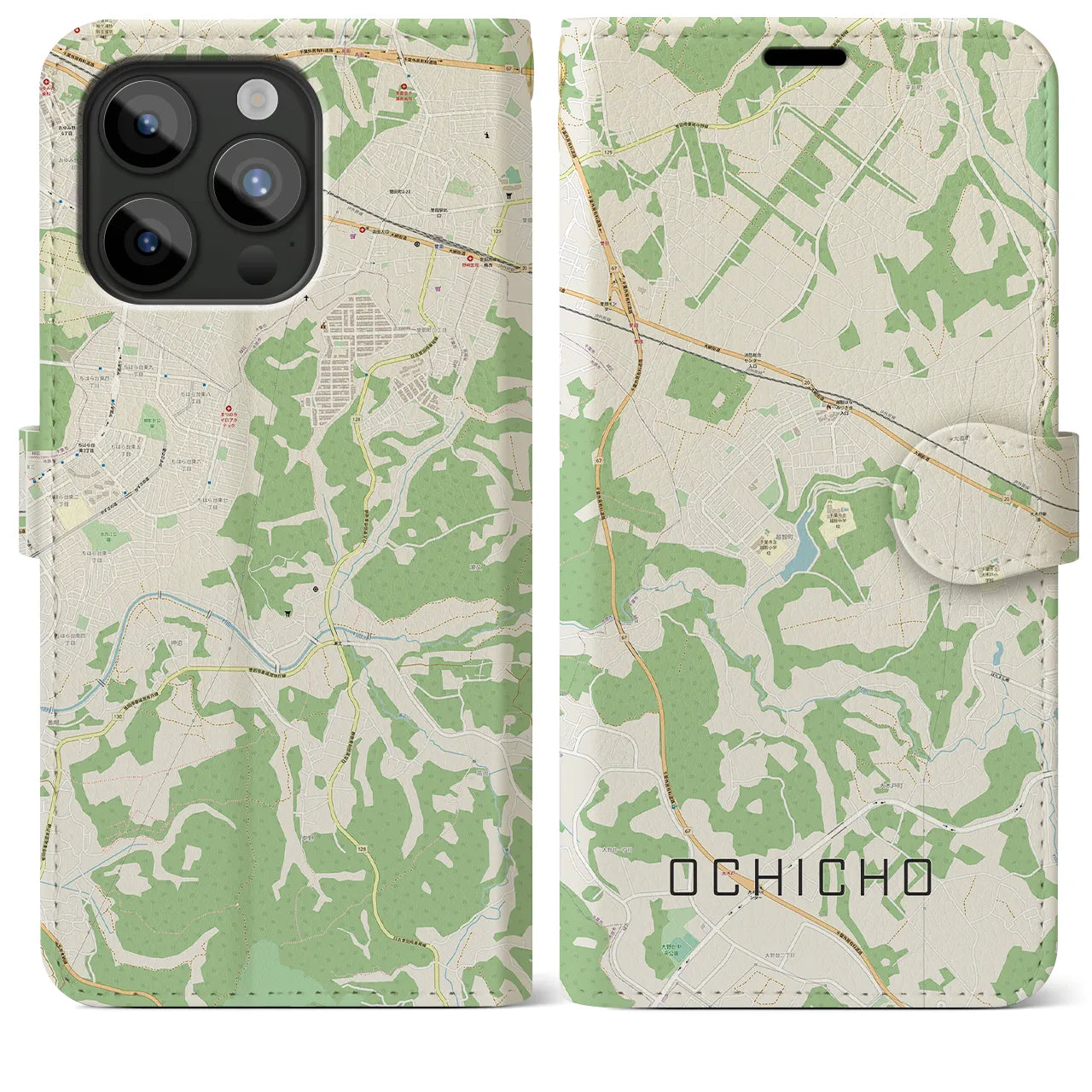 【越智町(千葉県)】地図柄iPhoneケース(手帳タイプ)ナチュラル・iPhone 15 Pro Max 用