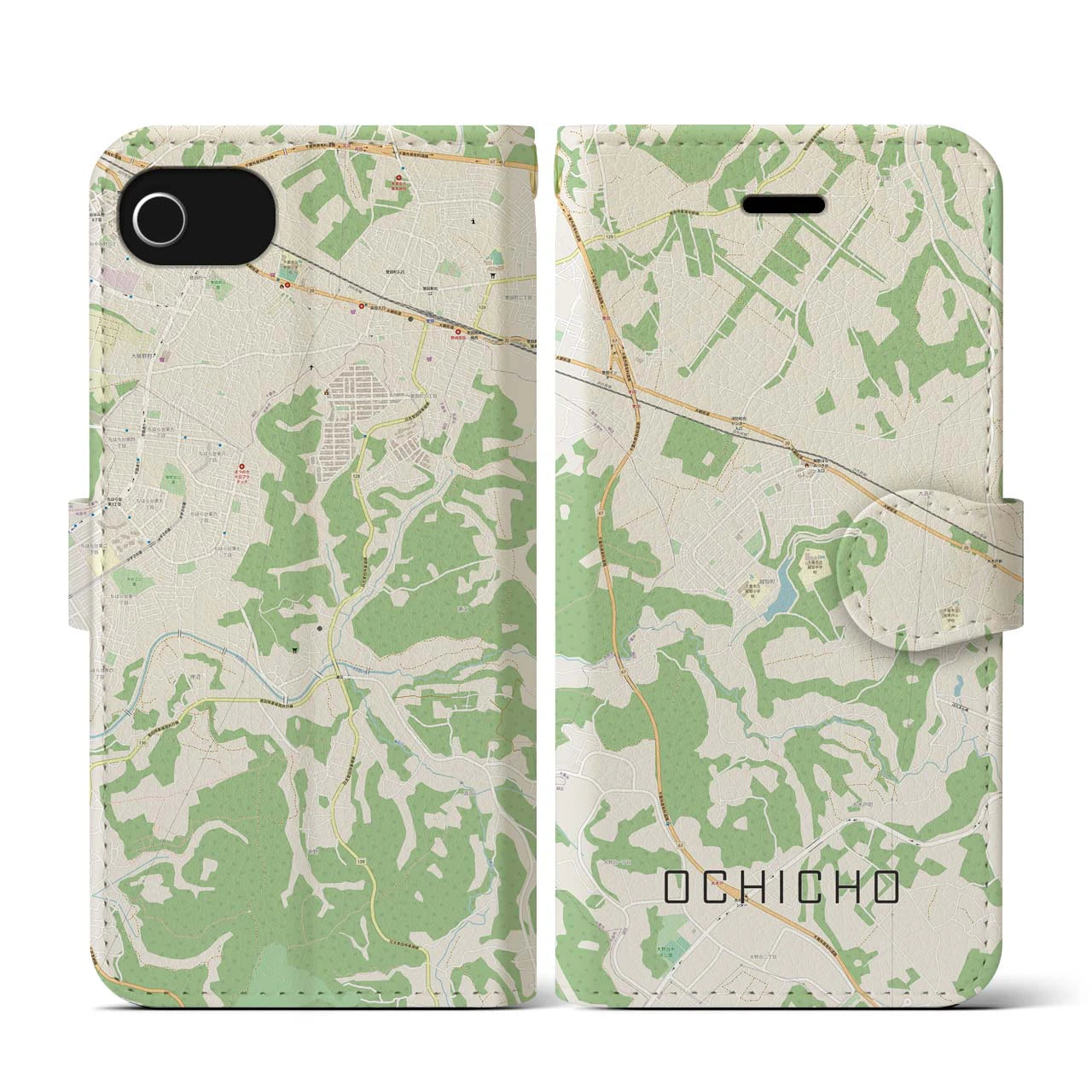 【越智町(千葉県)】地図柄iPhoneケース(手帳タイプ)ナチュラル・iPhone SE(第3 / 第2世代) / 8 / 7 / 6s / 6 用