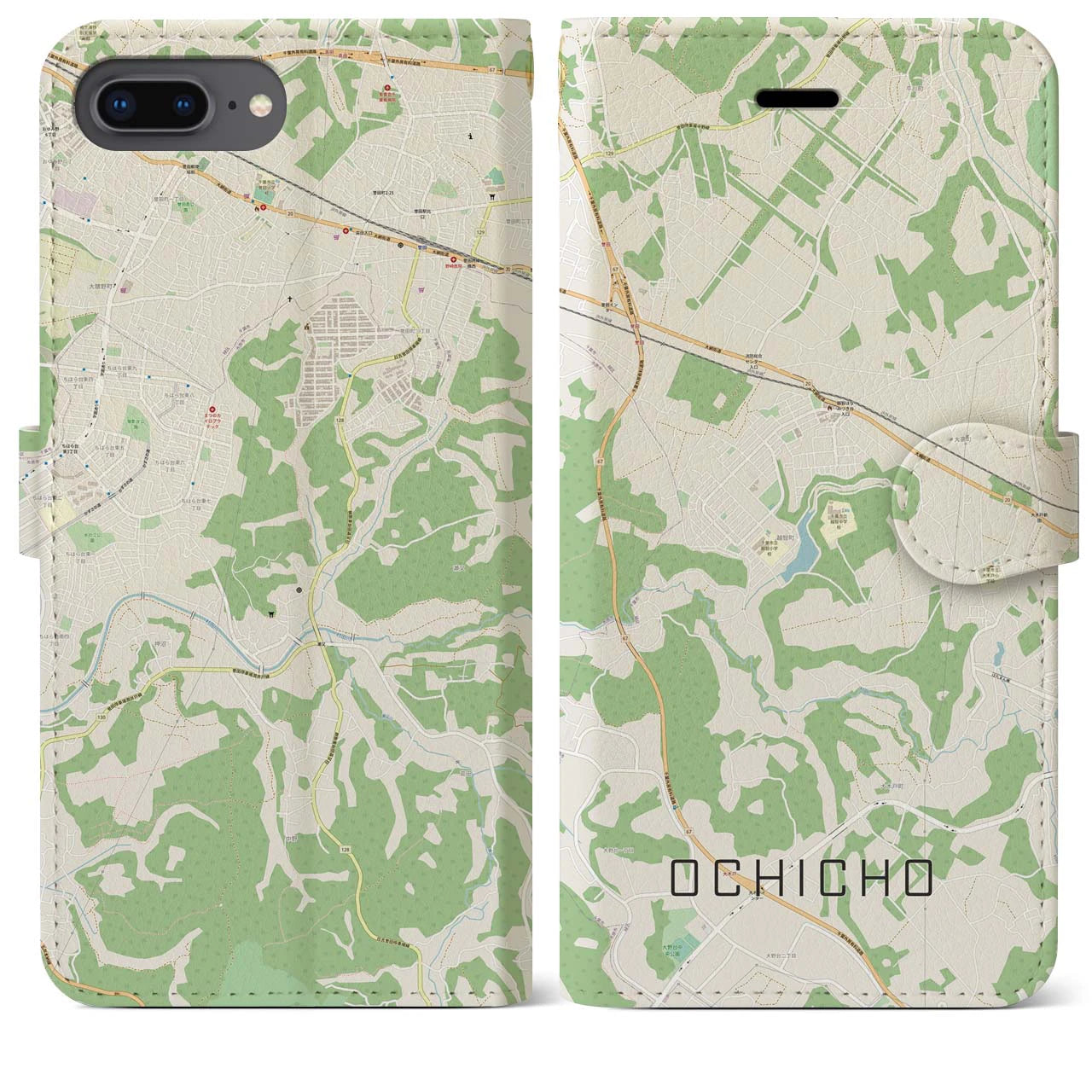 【越智町(千葉県)】地図柄iPhoneケース(手帳タイプ)ナチュラル・iPhone 8Plus /7Plus / 6sPlus / 6Plus 用