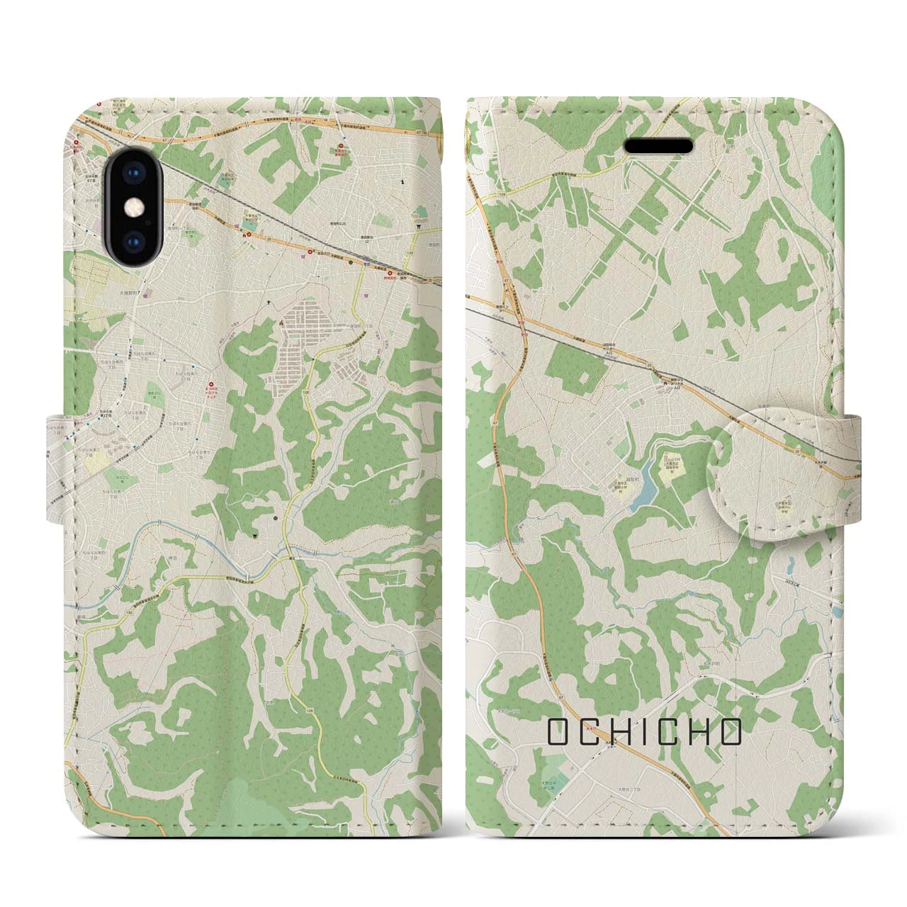 【越智町(千葉県)】地図柄iPhoneケース(手帳タイプ)ナチュラル・iPhone XS / X 用
