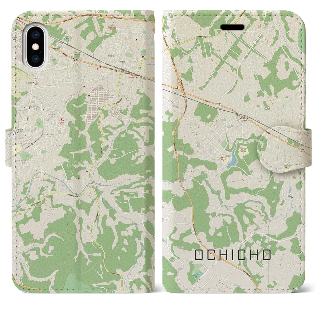 【越智町(千葉県)】地図柄iPhoneケース(手帳タイプ)ナチュラル・iPhone XS Max 用