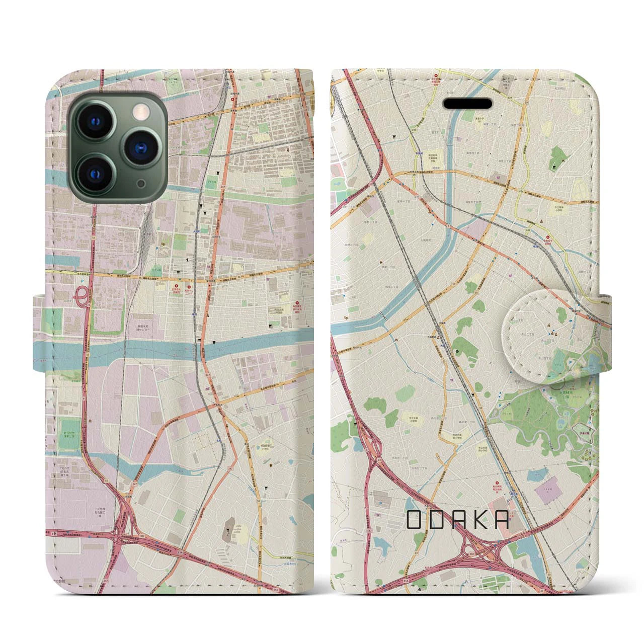 【大高(愛知県)】地図柄iPhoneケース(手帳タイプ)ナチュラル・iPhone 11 Pro 用