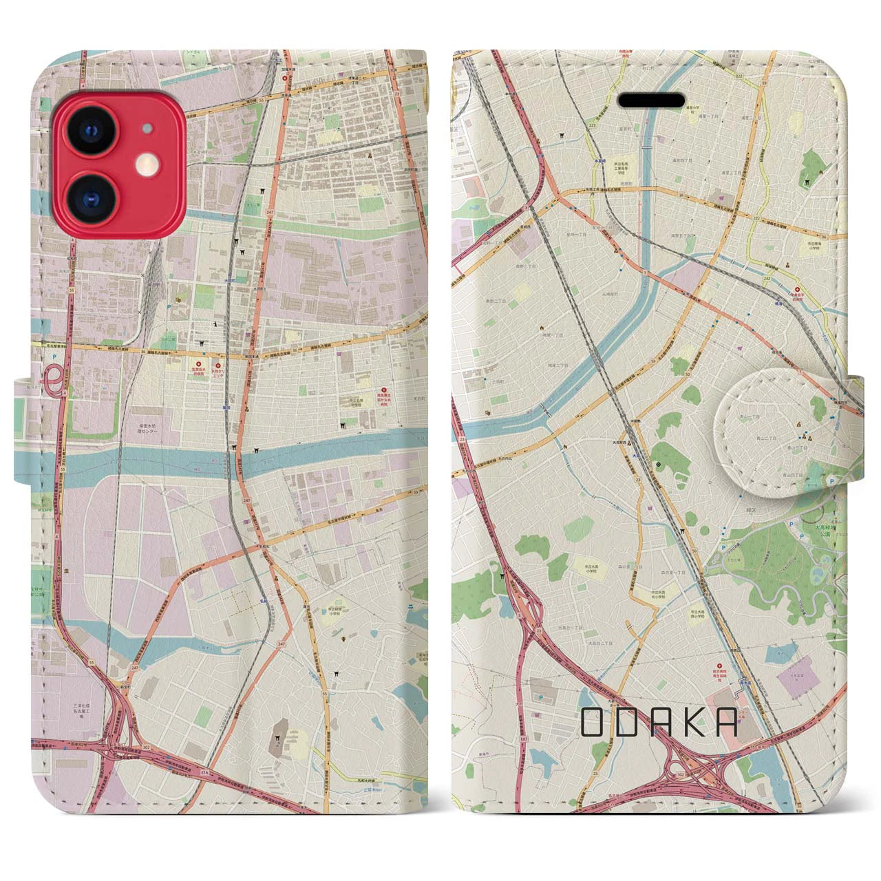 【大高(愛知県)】地図柄iPhoneケース(手帳タイプ)ナチュラル・iPhone 11 用