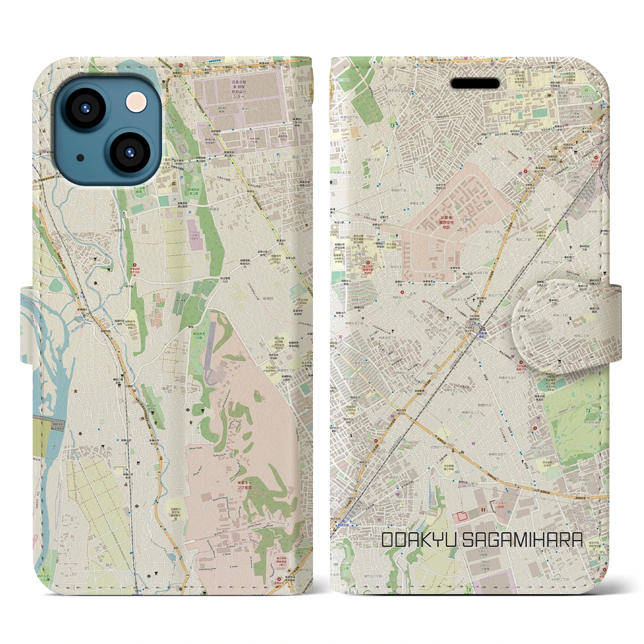 【小田急相模原(神奈川県)】地図柄iPhoneケース(手帳タイプ)ナチュラル・iPhone 13 用