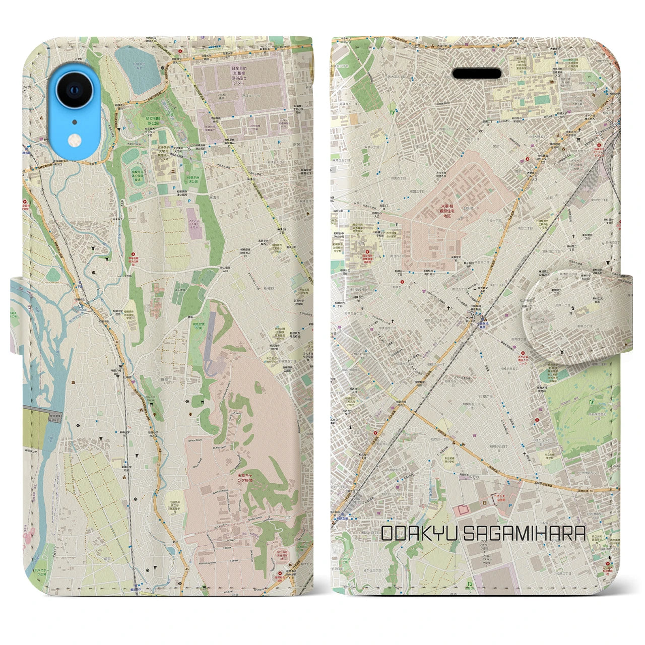 【小田急相模原(神奈川県)】地図柄iPhoneケース(手帳タイプ)ナチュラル・iPhone XR 用