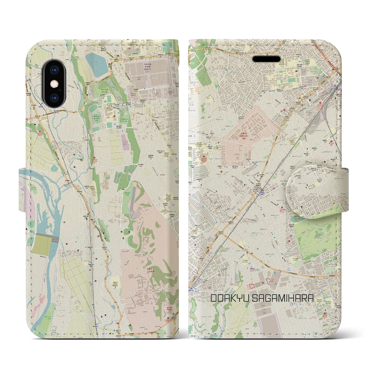 【小田急相模原(神奈川県)】地図柄iPhoneケース(手帳タイプ)ナチュラル・iPhone XS / X 用