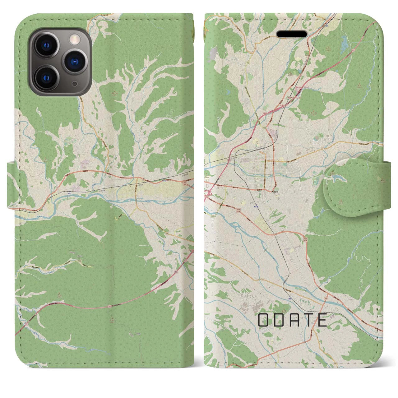 【大館(秋田県)】地図柄iPhoneケース(手帳タイプ)ナチュラル・iPhone 11 Pro Max 用
