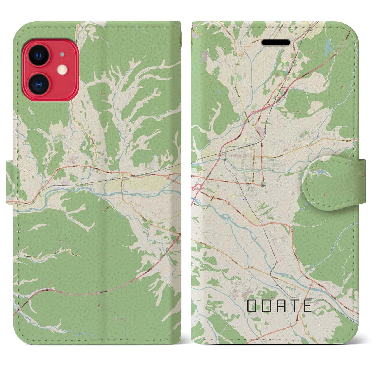 【大館(秋田県)】地図柄iPhoneケース(手帳タイプ)ナチュラル・iPhone 11 用