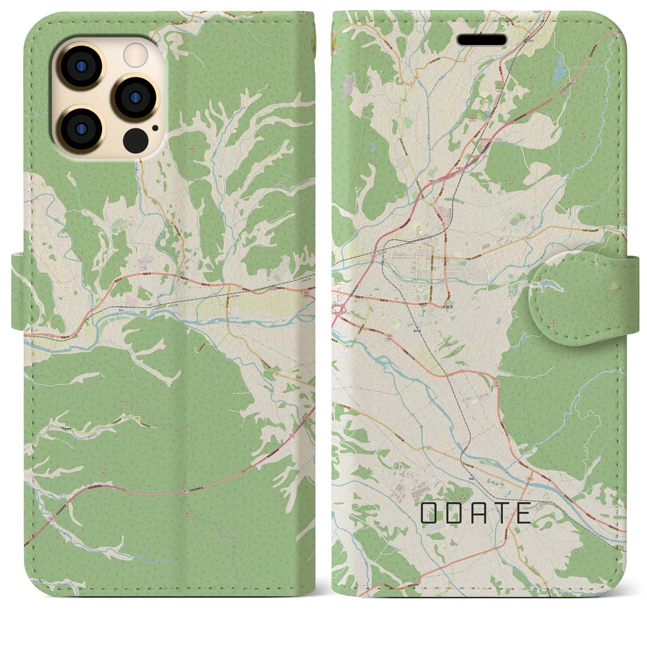 【大館(秋田県)】地図柄iPhoneケース(手帳タイプ)ナチュラル・iPhone 12 Pro Max 用
