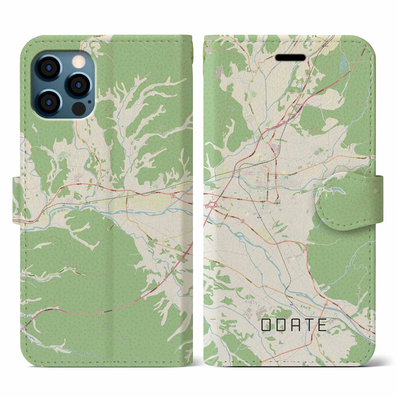 【大館(秋田県)】地図柄iPhoneケース(手帳タイプ)ナチュラル・iPhone 12 / 12 Pro 用