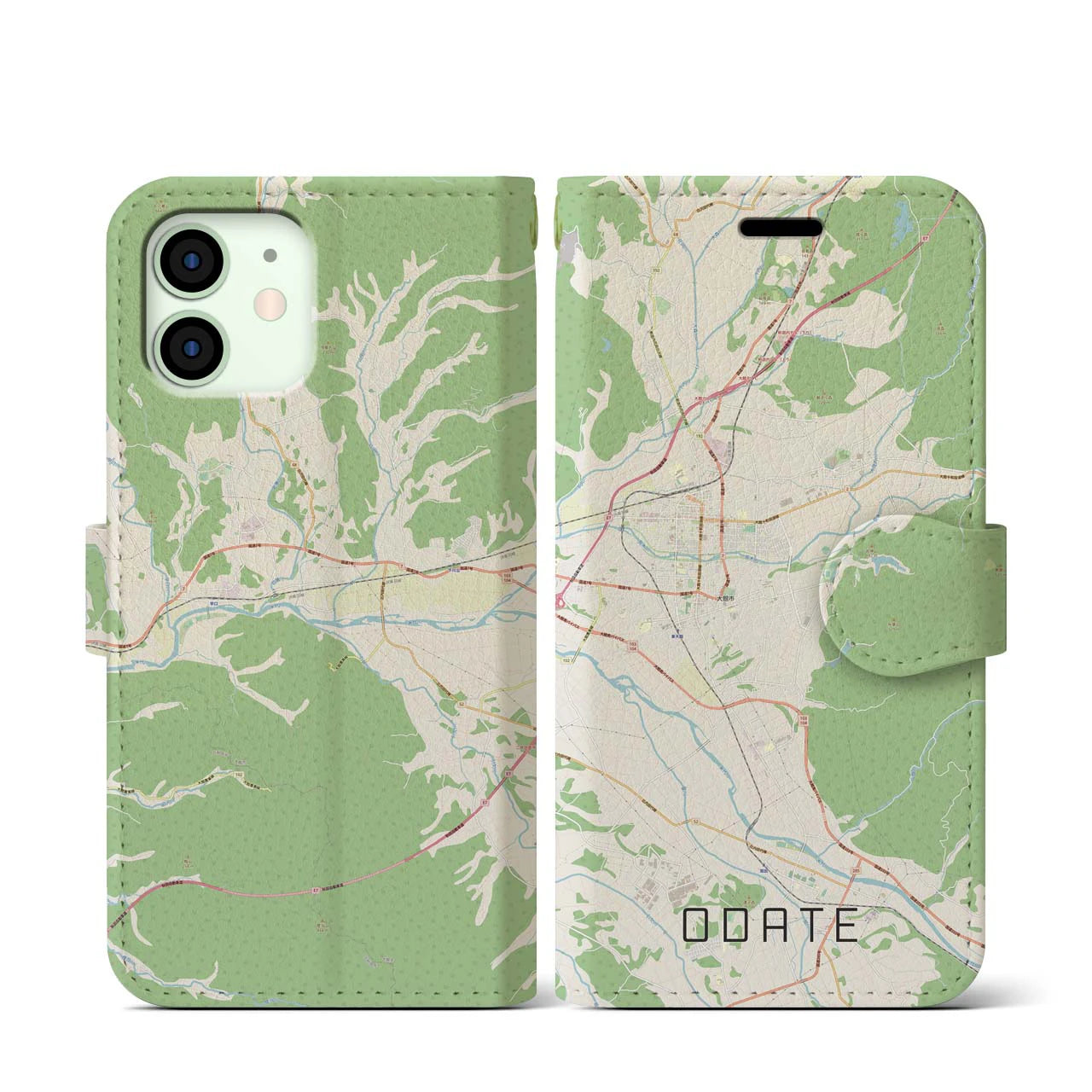 【大館(秋田県)】地図柄iPhoneケース(手帳タイプ)ナチュラル・iPhone 12 mini 用