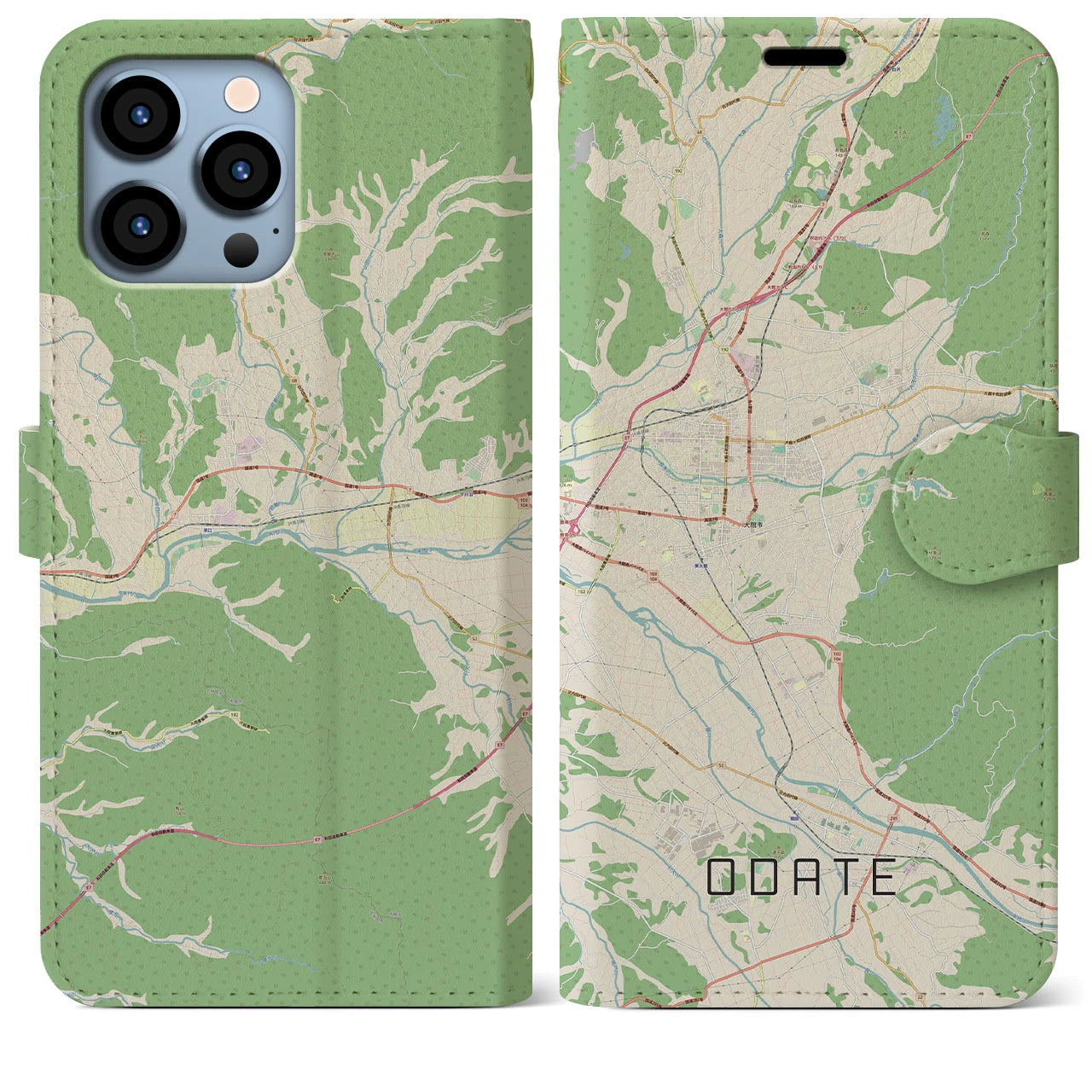 【大館(秋田県)】地図柄iPhoneケース(手帳タイプ)ナチュラル・iPhone 13 Pro Max 用