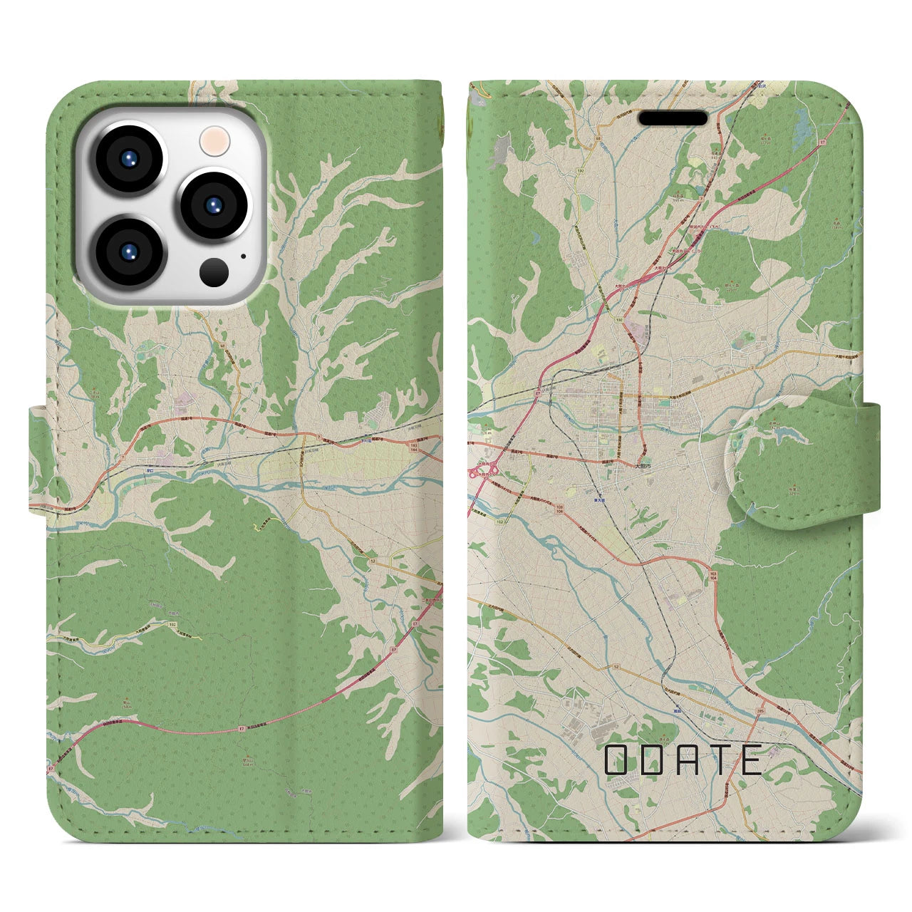 【大館(秋田県)】地図柄iPhoneケース(手帳タイプ)ナチュラル・iPhone 13 Pro 用