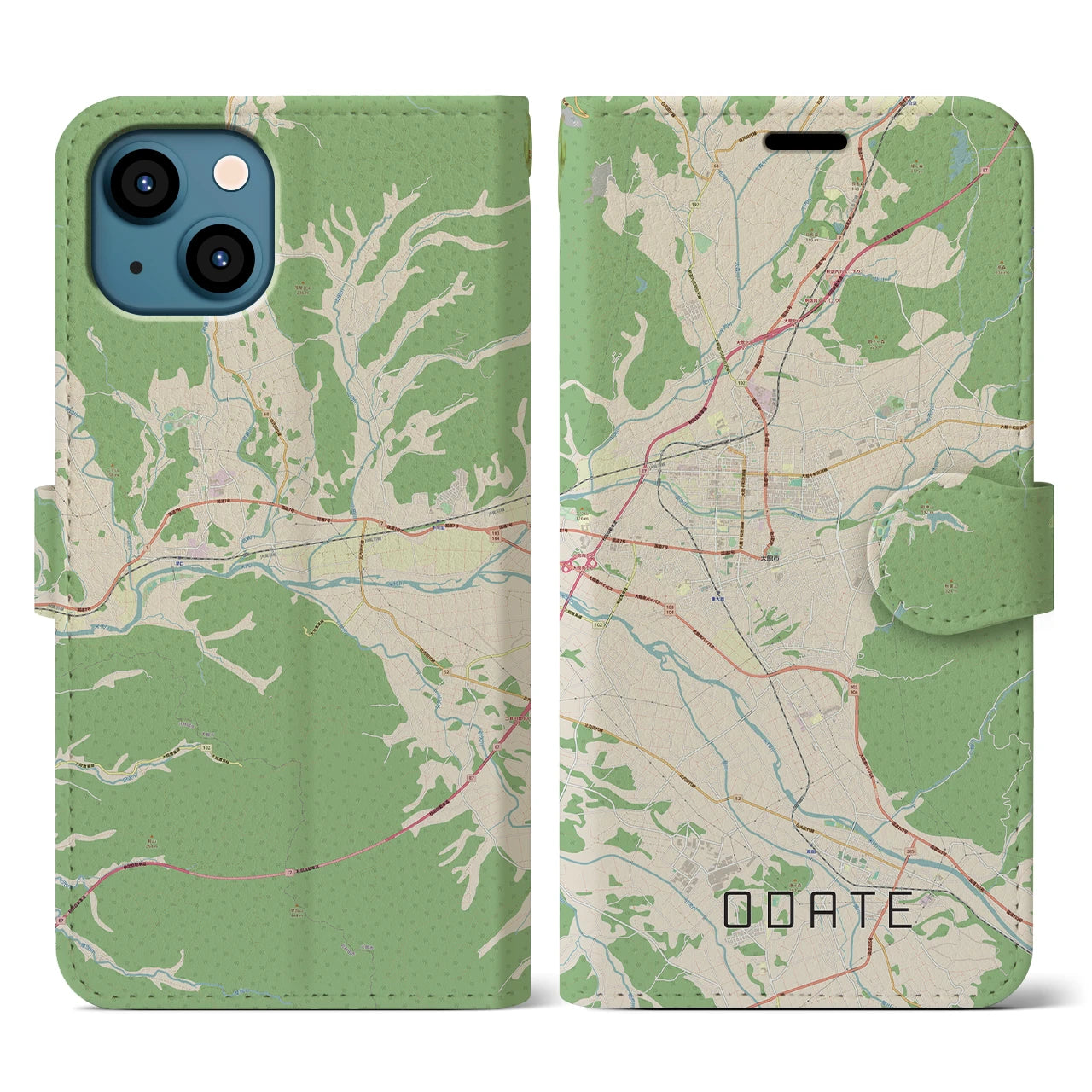 【大館(秋田県)】地図柄iPhoneケース(手帳タイプ)ナチュラル・iPhone 13 用
