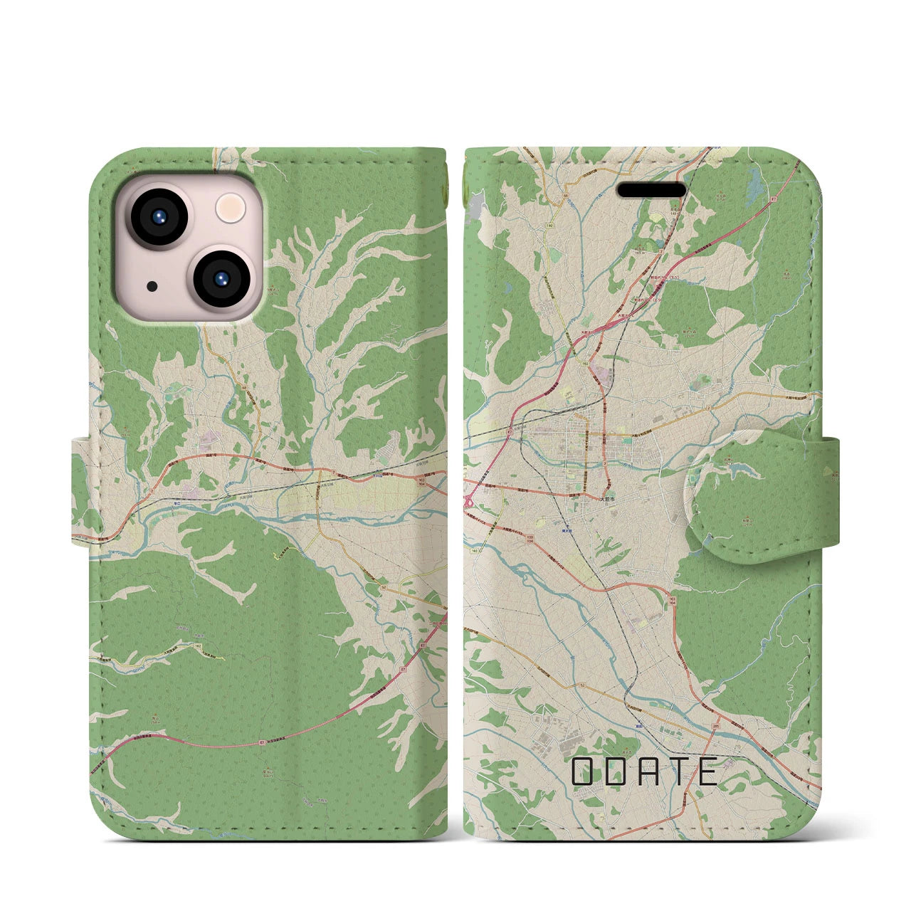 【大館(秋田県)】地図柄iPhoneケース(手帳タイプ)ナチュラル・iPhone 13 mini 用