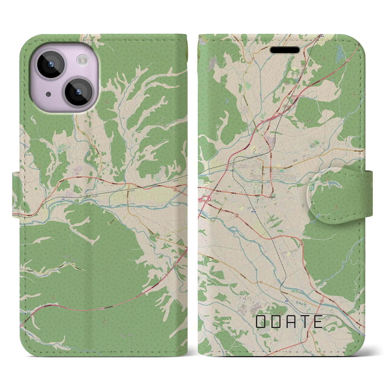【大館(秋田県)】地図柄iPhoneケース(手帳タイプ)ナチュラル・iPhone 14 用