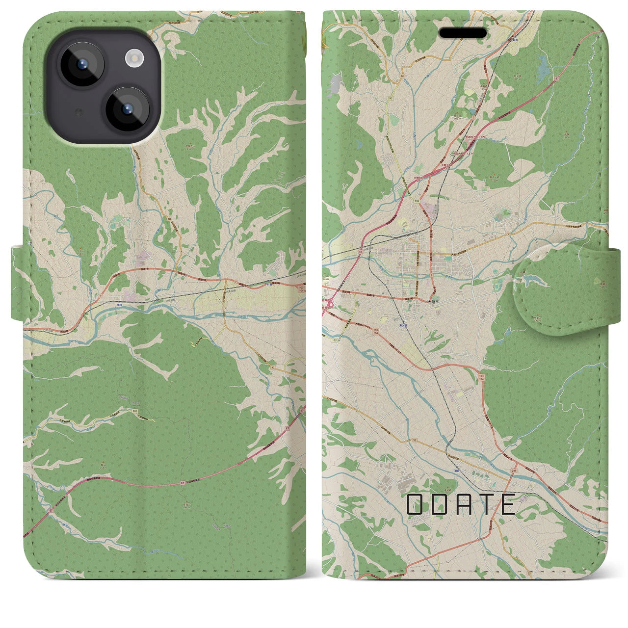【大館(秋田県)】地図柄iPhoneケース(手帳タイプ)ナチュラル・iPhone 14 Plus 用