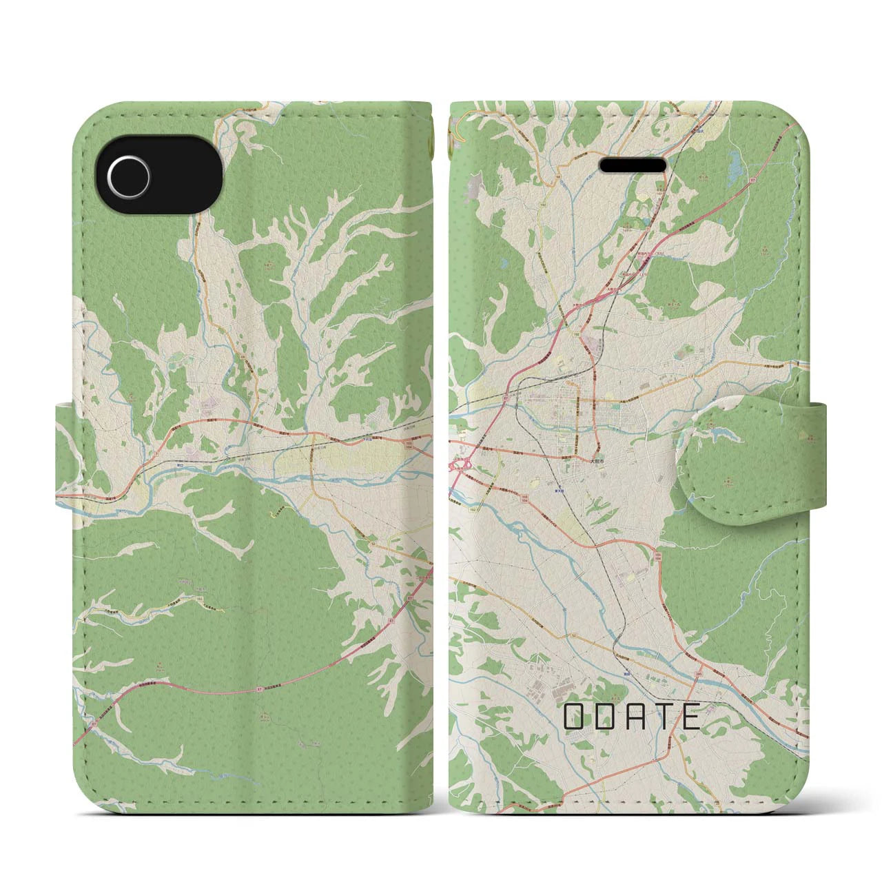 【大館(秋田県)】地図柄iPhoneケース(手帳タイプ)ナチュラル・iPhone SE(第3 / 第2世代) / 8 / 7 / 6s / 6 用