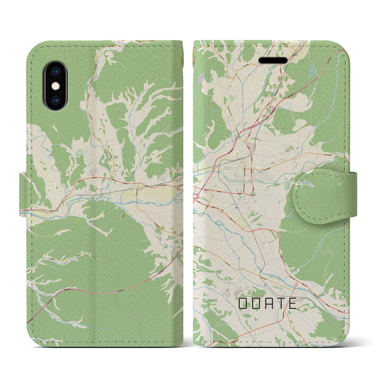 【大館(秋田県)】地図柄iPhoneケース(手帳タイプ)ナチュラル・iPhone XS / X 用