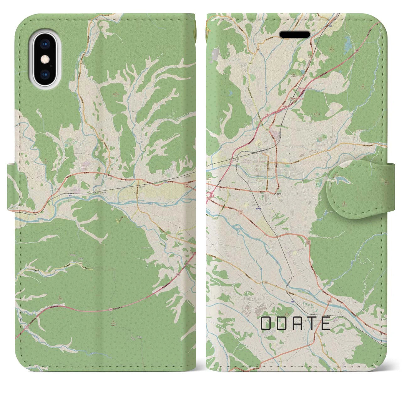 【大館(秋田県)】地図柄iPhoneケース(手帳タイプ)ナチュラル・iPhone XS Max 用