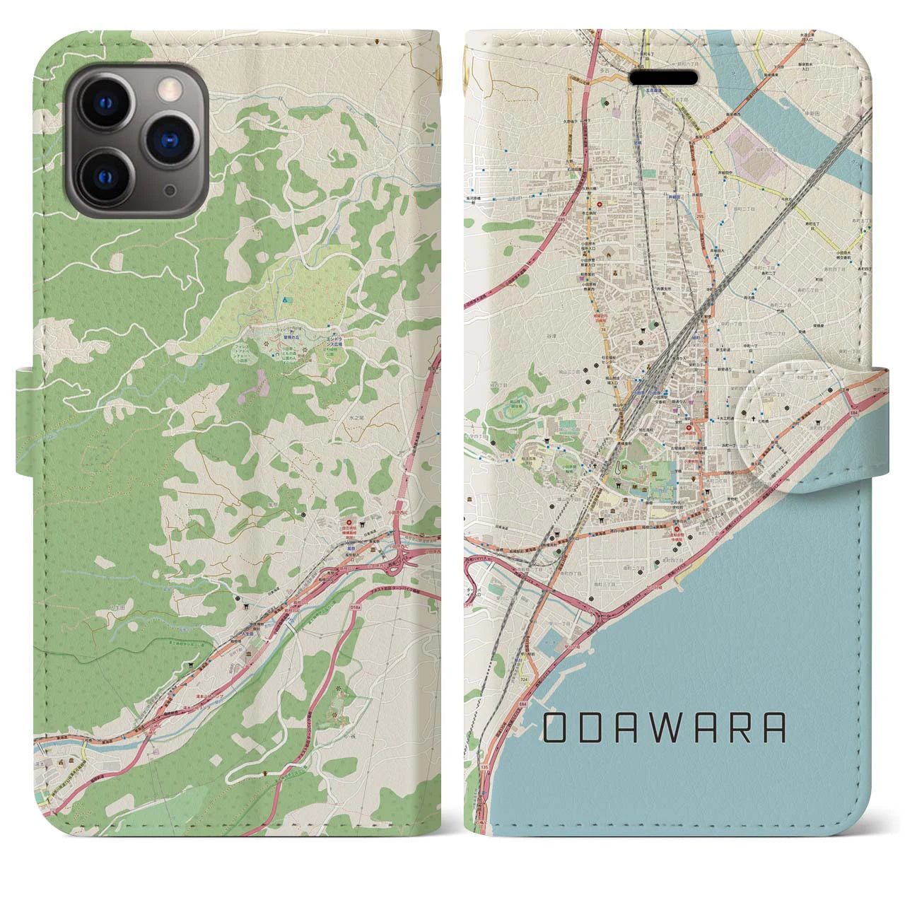 【小田原(神奈川県)】地図柄iPhoneケース(手帳タイプ)ナチュラル・iPhone 11 Pro Max 用