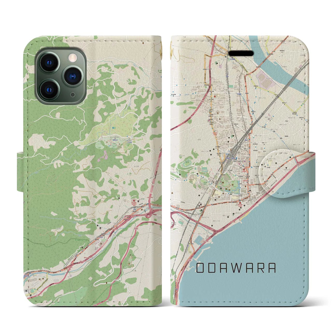 【小田原(神奈川県)】地図柄iPhoneケース(手帳タイプ)ナチュラル・iPhone 11 Pro 用