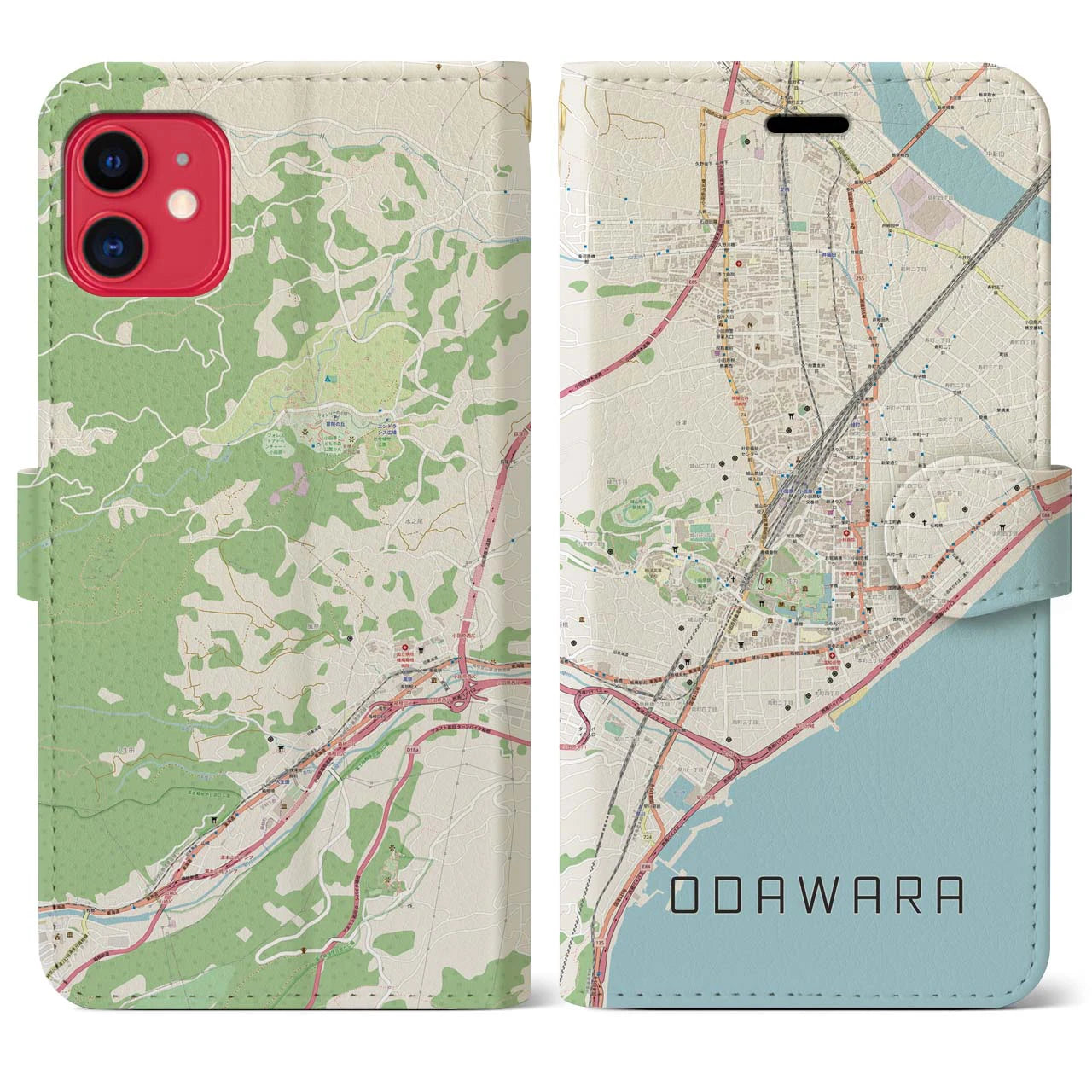 【小田原(神奈川県)】地図柄iPhoneケース(手帳タイプ)ナチュラル・iPhone 11 用