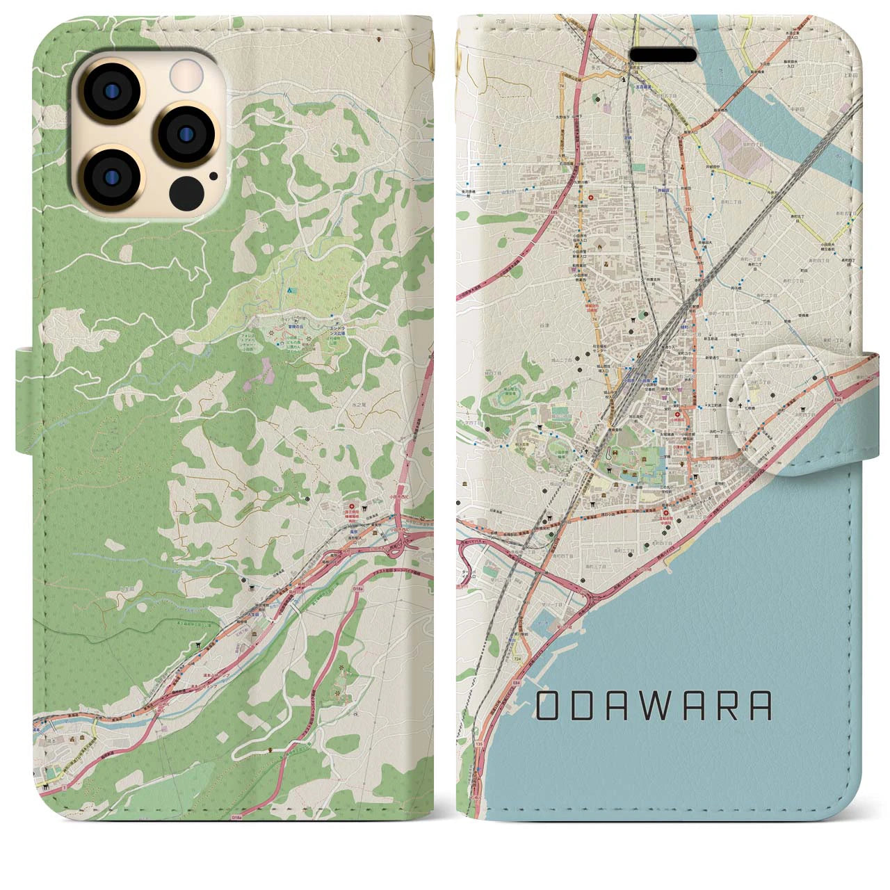 【小田原(神奈川県)】地図柄iPhoneケース(手帳タイプ)ナチュラル・iPhone 12 Pro Max 用