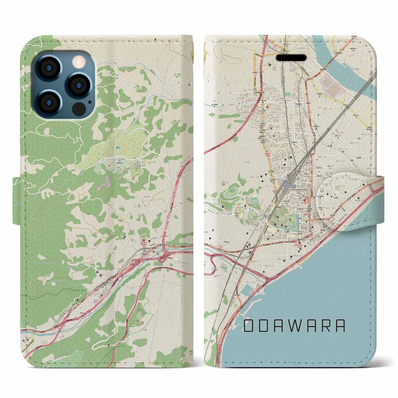 【小田原(神奈川県)】地図柄iPhoneケース(手帳タイプ)ナチュラル・iPhone 12 / 12 Pro 用