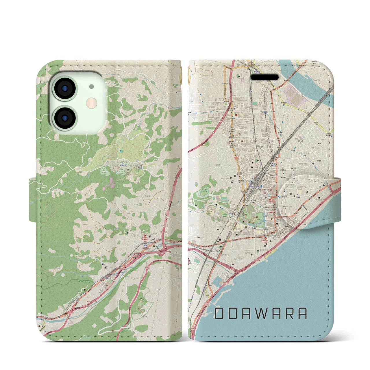 【小田原(神奈川県)】地図柄iPhoneケース(手帳タイプ)ナチュラル・iPhone 12 mini 用