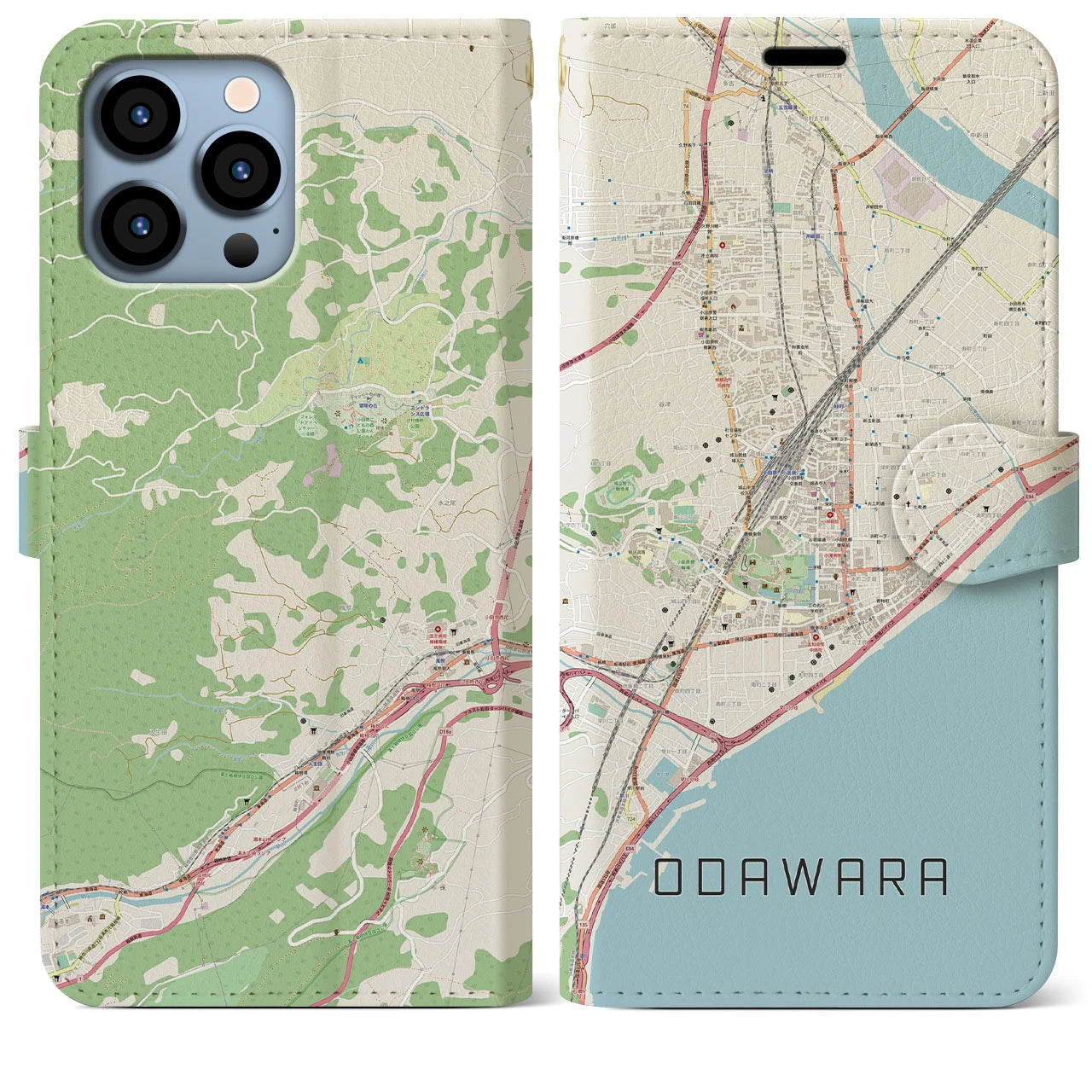 【小田原(神奈川県)】地図柄iPhoneケース(手帳タイプ)ナチュラル・iPhone 13 Pro Max 用