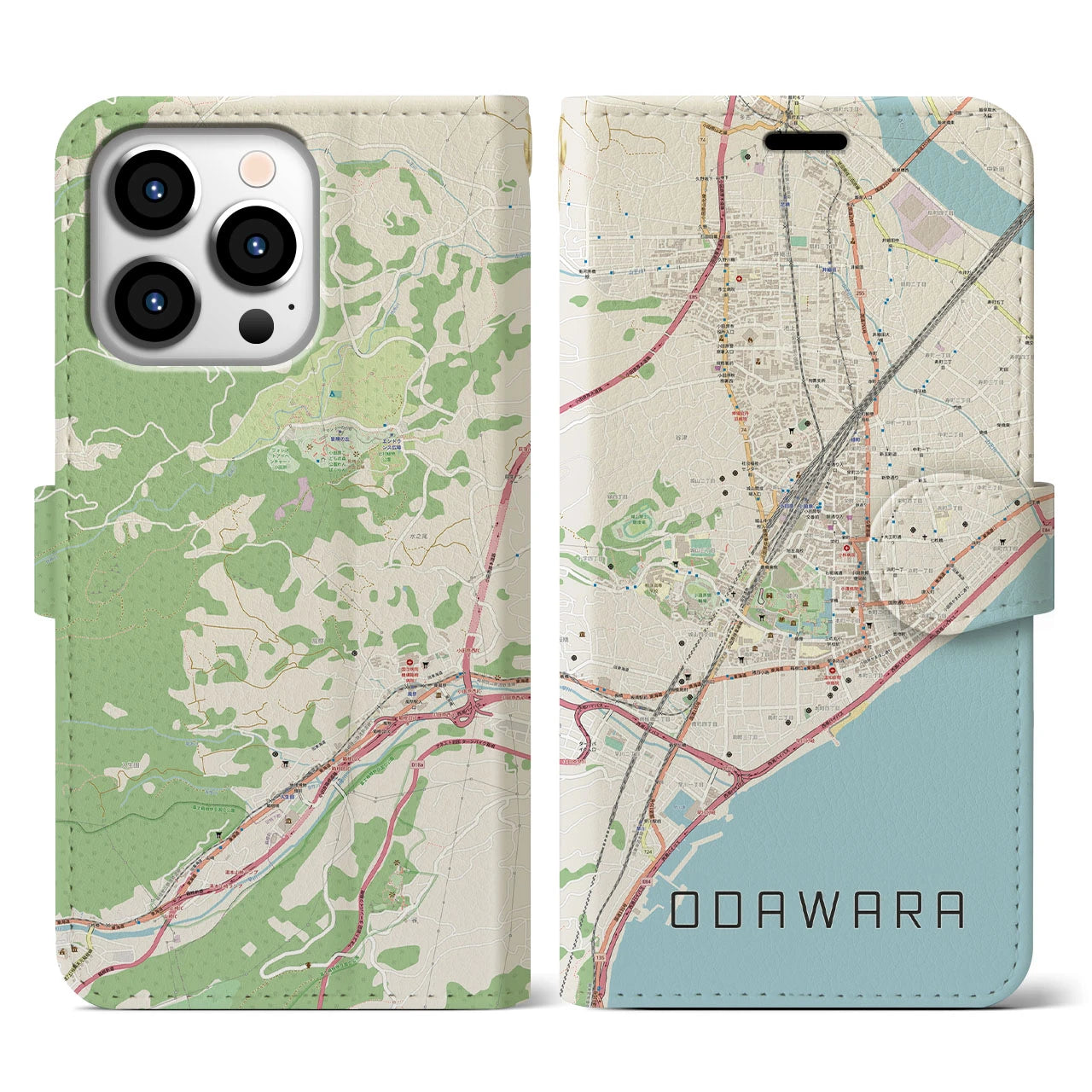 【小田原(神奈川県)】地図柄iPhoneケース(手帳タイプ)ナチュラル・iPhone 13 Pro 用